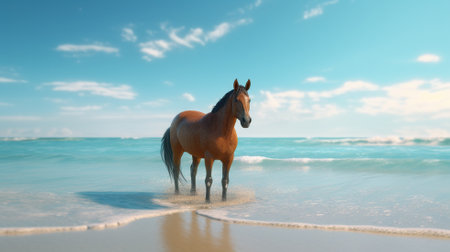 Handsome horse at the beach ocean view Generative AI, Generative, AIの素材
