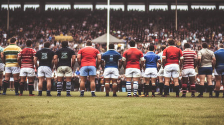 Rugby fans in arena against rugby players Generative AIの素材