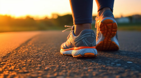 Sports background. Runner feet running Generative AIの素材