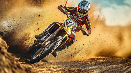 Motocross rider in action. Motocross sport.Generative AIの素材
