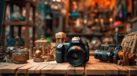 Camera dslr is shooting with dolly workshop background Generative AIの素材