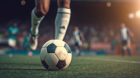 a soccer striker ready to kicks the ball at the stadium Generative AIの素材