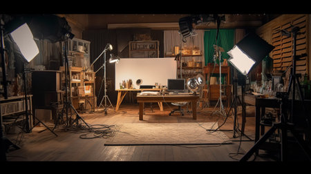 Studio video production lighting set. Generative AIの素材