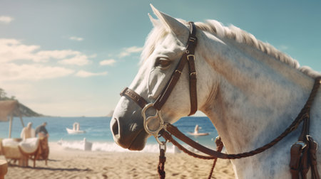 Handsome horse at the beach ocean view Generative AI, Generative, AIの素材