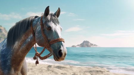Handsome horse at the beach ocean view Generative AI, Generative, AIの素材