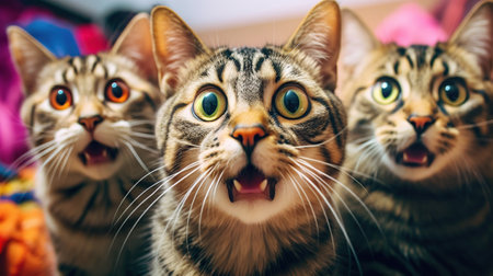 Portrait of Three Surprised Cats Generative AIの素材