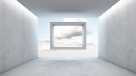 White Frame Mockup Mounted In A Wall. Generative AIの素材