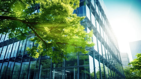 Eco-friendly building in the modern city Generative AIの素材