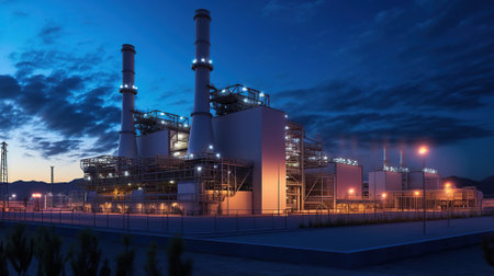 Gas turbine electrical power plant with in Twilight Generative AIの素材