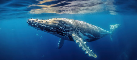 A Baby Humpback Whale Plays Near the Surface Generative AIの素材