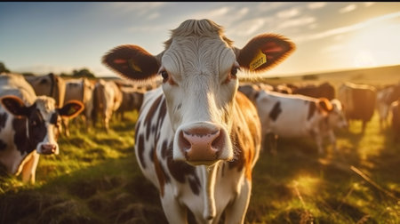 Cows in sunset Generative AIの素材