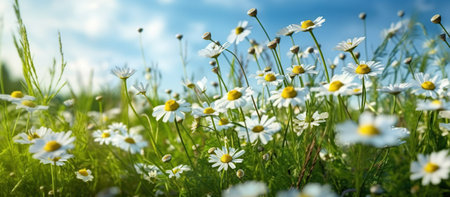 Summer landscape with meadow flowers Generative AIの素材