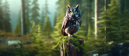 a owl perched a wooden Generative AIの素材