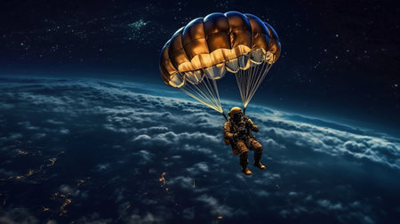 paratrooper in the night sky. Generative AIの素材
