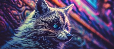 Celestial raccoon vision or spirit, psychedelic imaginary creature,の素材