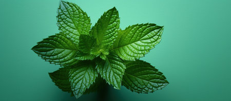 Fresh mint, flat lay, top view, Generative AIの素材