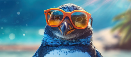 penguin wearing sunglasses on a tropical beach Generative AIの素材