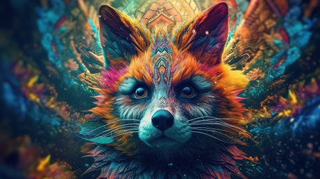 Celestial raccoon vision or spirit, psychedelic imaginary creature,の素材