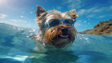 dog sunglasses swim Generative AIの素材