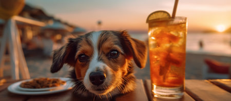Cute dog resting at sea beachの素材