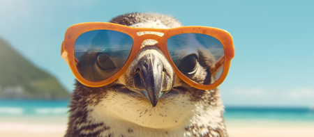penguin wearing sunglasses on a tropical beach Generative AIの素材