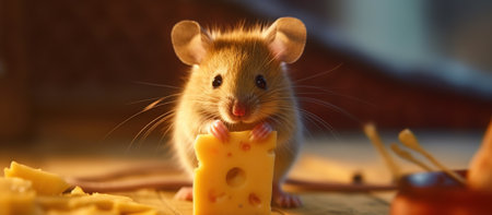 Cute little mouse eating cheese Generative AIの素材