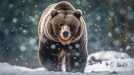 grizzly bear waling snowstorm Generative AIの素材