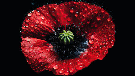 red poppy with water drops Generative AIの素材