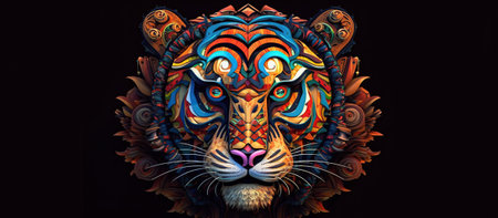 Tiger head with creative elements on colorful, Generative AIの素材