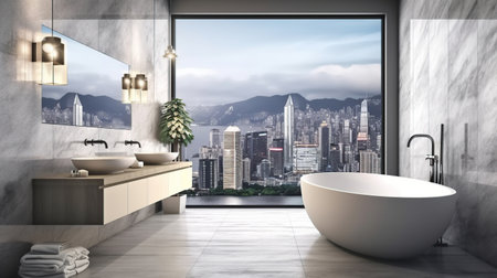 modern bathroom with white bathtub Generative AIの素材