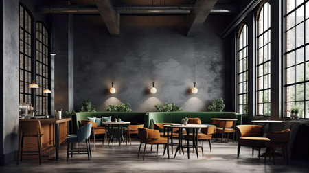 Industrial style bar corner with dark gray walls, Generative AIの素材
