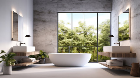 modern bathroom with white bathtub Generative AIの素材