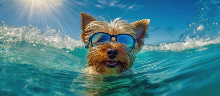 dog sunglasses swim Generative AIの素材