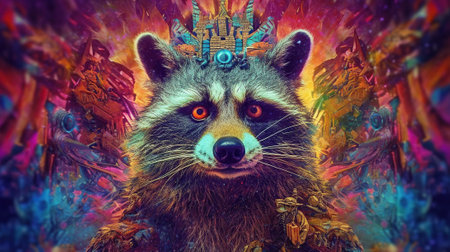 Celestial raccoon vision or spirit, psychedelic imaginary creature,の素材