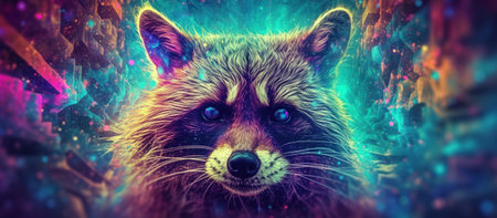 Celestial raccoon vision or spirit, psychedelic imaginary creature,の素材