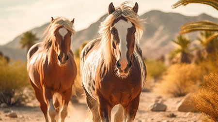 Two horse run in desert Generative AIの素材
