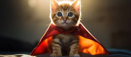 Super kitten with a cape looking like a hero Generative AIの素材