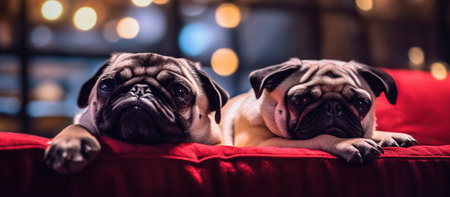 two pugs are bored funny dog Generative AIの素材