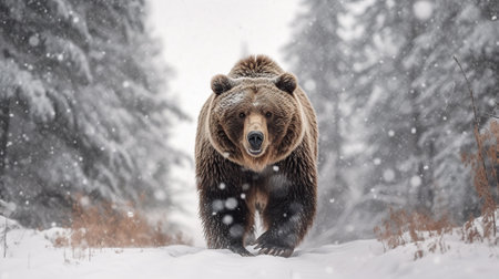 grizzly bear waling snowstorm Generative AIの素材