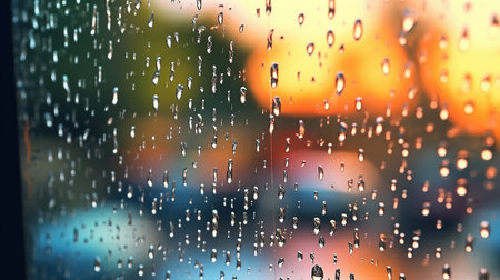 Closeup through window rainy AI Generated Imageの素材