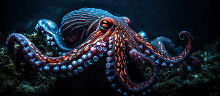 giant octopus hiding in the darkness, Generative AIの素材