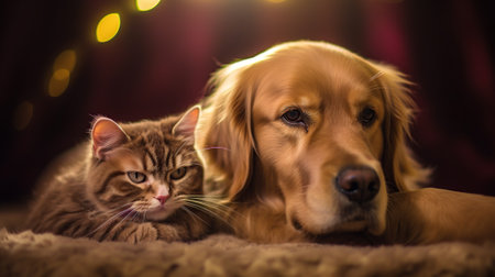 British cat and Golden Retriever Generative AIの素材