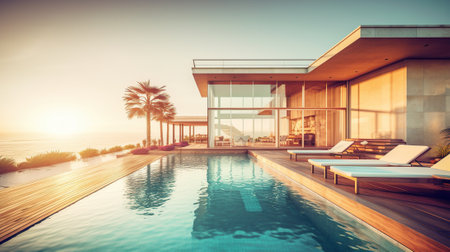 sea view.luxury modern beach house Generative AIの素材