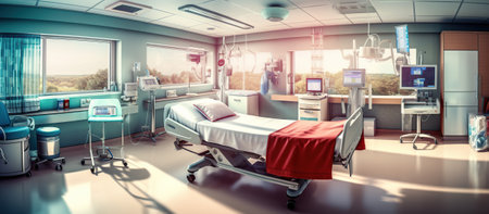 Hospital recovery room with beds and chairs. Generative AIの素材