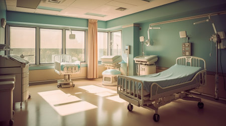 Maternity room in hospital and empty cribs Generative AIの素材