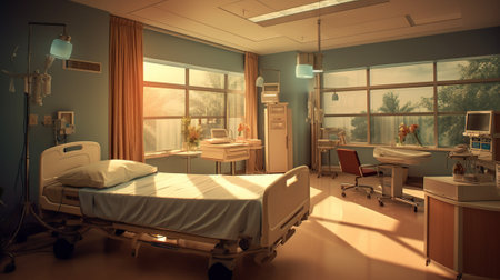 Hospital recovery room with beds and chairs. Generative AIの素材
