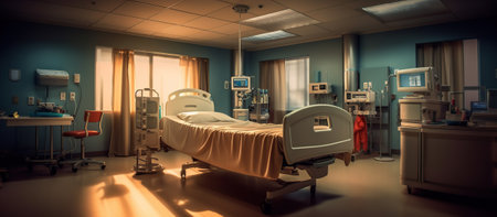 Hospital recovery room with beds and chairs. Generative AIの素材