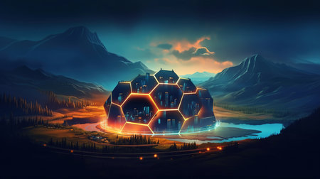 Futuristic hexagon . Generative AIの素材