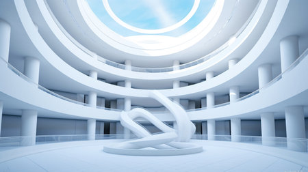 White Architecture Circular Background. Modern Building Design, Generative AIの素材