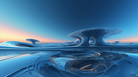 Abstract futuristic background with fractal horizon Generative AIの素材